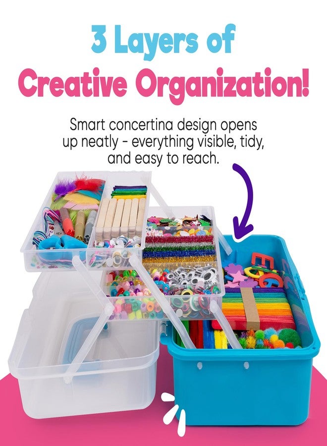 Blue Squid Arts & Crafts Box (Blue)- 2800+ pcs Deluxe Craft Supplies Box, 2 Drawers, 18 Compartments, Sturdy Handle - Art Crafting Kit Birthday Gifts for Kids, School Supply for Ages 4-12 - Image 2